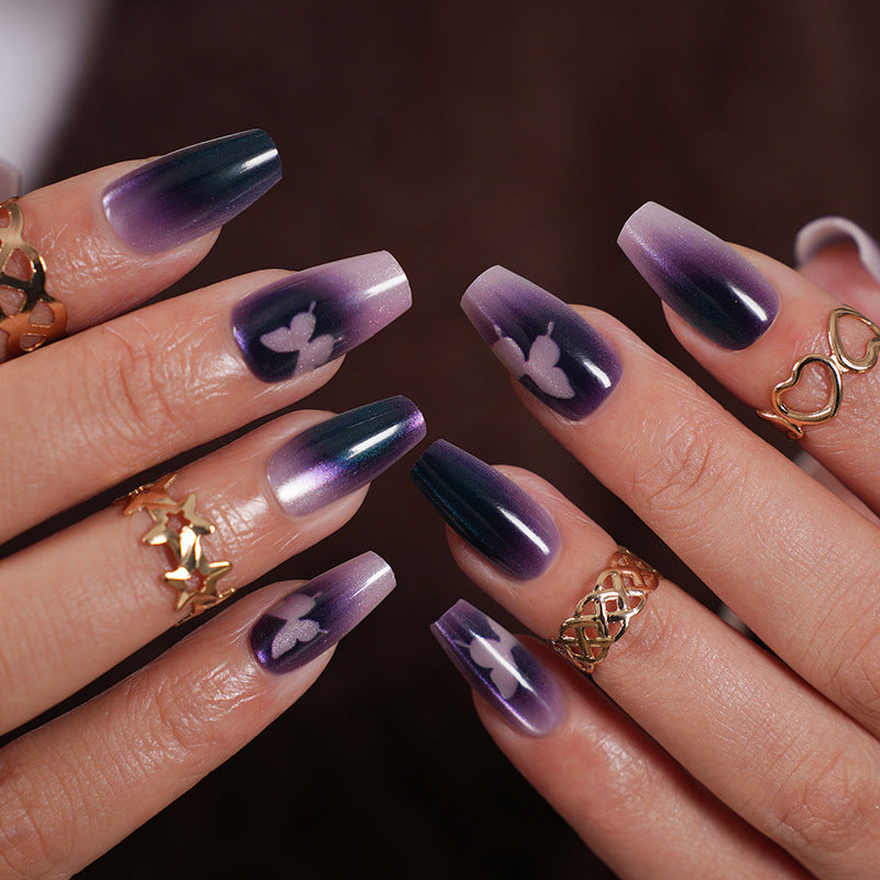 Wear Nail Tip High-grade Purple French Butterfly Black Edge Nail Sticker Nail Stickers